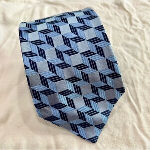 Geometric Blue Tie Tino Cosma 3.5” Wide 59” Long NWOT James